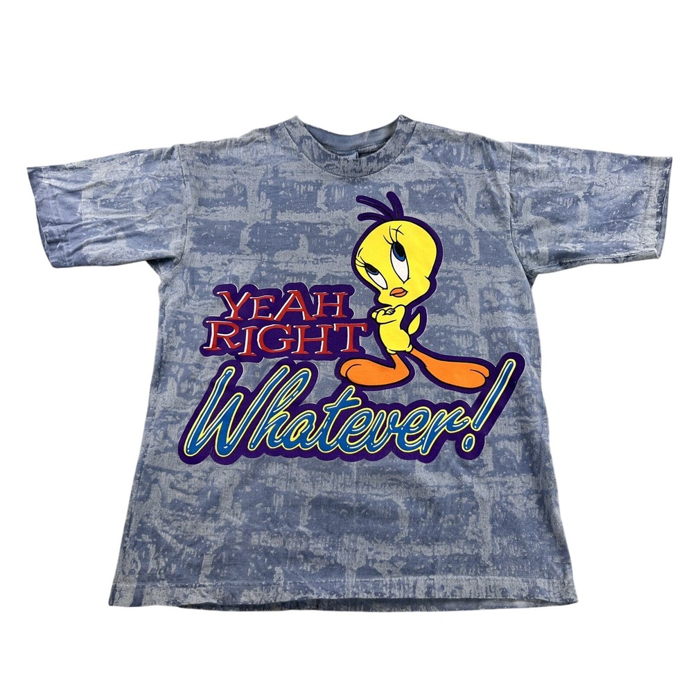 Vintage 1997 Looney Tunes Tweety Yeah Right Whatever T Shirt M Blue Men Made USA